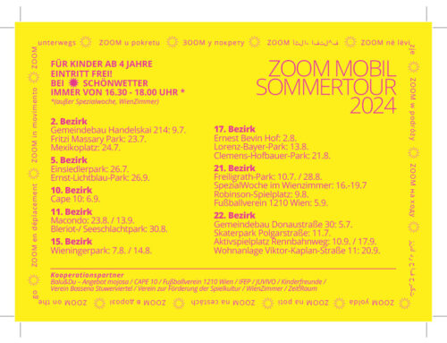 ZOOM Mobil  kommt in den Wieningerpark am Mittwoch den 7. August und 14. August 2024